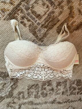 PINK Victoria's Secret Lace Longline Strapless Bra - Cream